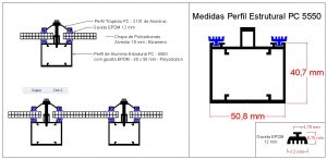 Perfil de aluminio Estrutural PC5550 para vidro e policarbonato Polysolution