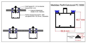 Perfil de aluminio Estrutural PC5550 para vidro e policarbonato Polysolution