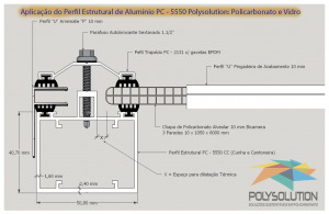 Perfil de aluminio Estrutural PC 5550 Policarbonato alveolar 10 mm bi-camera Polysolution