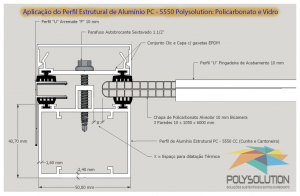 Perfil de aluminio Estrutural PC 5550 Policarbonato alveolar 10 mm bi-camera Polysolution