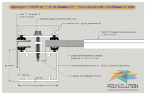 Perfil de aluminio Estrutural PC 5550 Policarbonato alveolar 10 mm bi-camera Polysolution