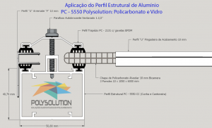 Projeto com Perfil de aluminio Estrutural PC 5550 para chapa de Policarbonato - Polysolution