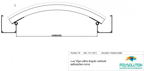 Sistema estrutural em arco - Perfil de aluminio curvado e chapas de Policarbonato - perfil viga calha PC 4412