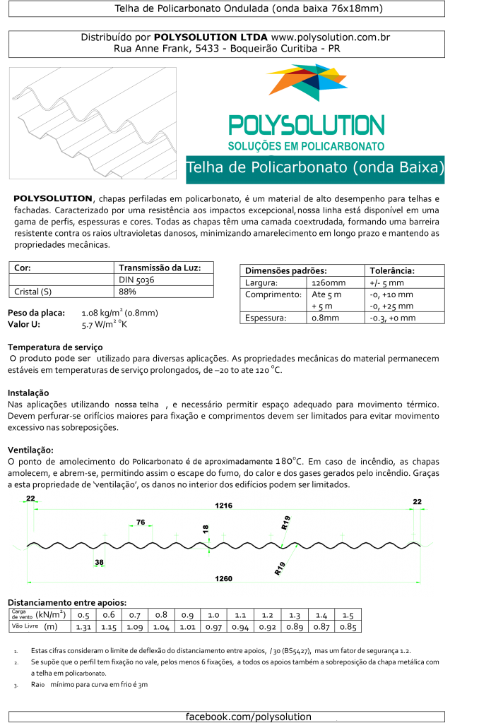 telha ondulada Onda baixa em Policarbonato -Polysolution