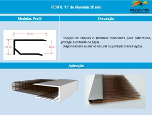 Perfil de aluminio união - NOVO - Formato U 10 mm x 6 metros - Polysolution