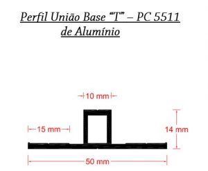 Perfis de Aluminio Base T 50 mm para Policarbonato - Polysolution