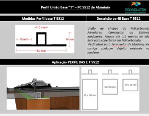 Perfis de Aluminio Base T 50 mm para Policarbonato - Polysolution