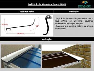 Perfil de Aluminio formato Rufo de 90 x 20 mm barra de 6 metros com gaxeta - Polysolution