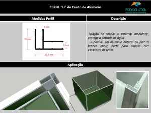 Perfis de Aluminio U de canto - Box para Policarbonato - Polysolution