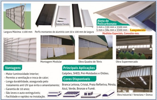 Veneziana Industrial em Policarbonato Translucido Polysolution - Ventilzação e iluminação natural