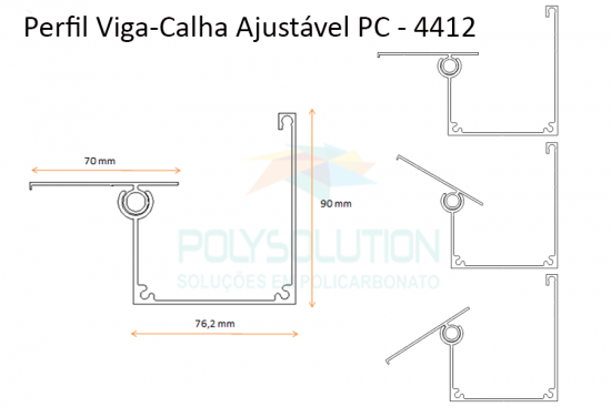 Perfil viga calha em Aluminio referencia PC 4412 barra de 6 metros autoportante até 5 metros de vão livre e Unindo os dois lados com Perfil Estrutural PC5512 em Arco- Patente Polysolution