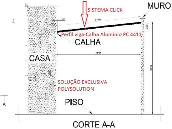 Perfil viga calha PC 4411 Perfil viga calha em Aluminio referencia PC 4411 barra de 6 metros autoportante até 5 metros de vão livre e Unindo os dois lados com Perfil Estrutural PC5512 em Arco- Patente Polysolution