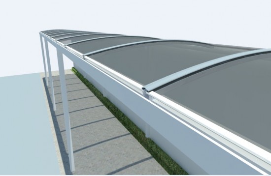 passarela em policarbonato curva com perfil estrutural PC 5512 i