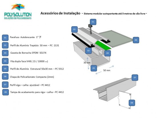 Sistema modular com chapas de Policarbonato compacto e perfis de aluminio Polysolution