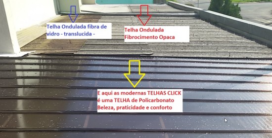 comparação de um telhado velho em substituição pelas telhas de Policarbonato click