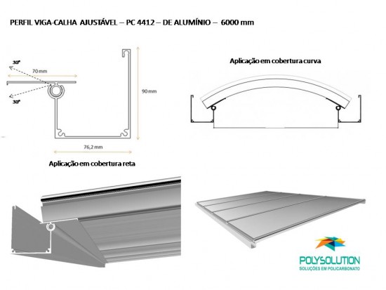 Rufos e Calhas em Aluminio barras de 6 metros para coberturas translucidas em Policarbonato e vidro