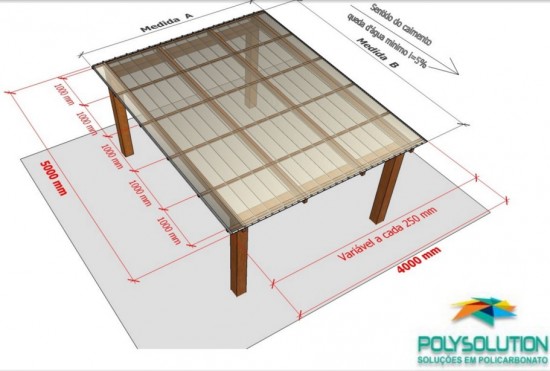 Pergolado de MAdeira coberto com as Telhas de Policarbonato click Polysolution Cor Cinza escuro ou cor fumê - sistema modular em Policarbonato Click