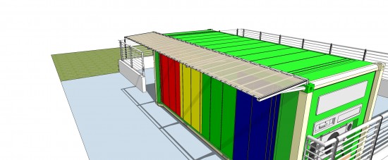 Toldo em Policarbonato telha click cor cristal em container de sustentabildiade Polysolution