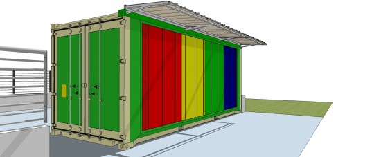 Toldo em Policarbonato telha click cor cristal em container de sustentabildiade Polysolution