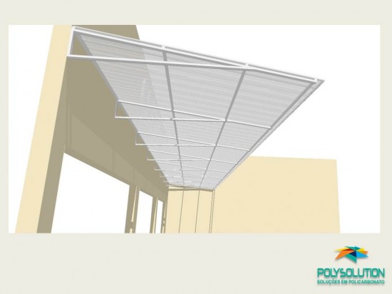 Toldo Comercial - 2,5 m - Cristal -Detalhes tecnicos do Projeto - Toldo de Policarbonato em comercio com as Telhas de Policarbonato CLICK cor cristal 15 x 3 metros