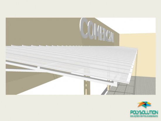 Toldo Comercial - 2,5 m - Cristal - Detalhes tecnicos do Projeto - Toldo de Policarbonato em comercio com as Telhas de Policarbonato CLICK cor cristal 15 x 3 metros