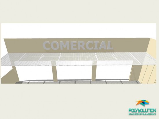 Toldo Comercial - 2,5 m - Cristal - Detalhes tecnicos do Projeto - Toldo de Policarbonato em comercio com as Telhas de Policarbonato CLICK cor cristal 15 x 3 metros