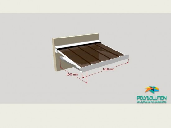 Toldo de Policarbonato Click pré pronto com perfil viga-calha PC4412 da Polysolution 1250 mm