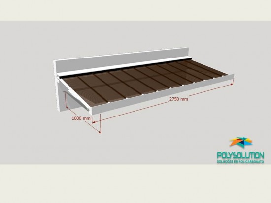 Toldo de Policarbonato Click pré pronto com perfil viga-calha PC4412 da Polysolution