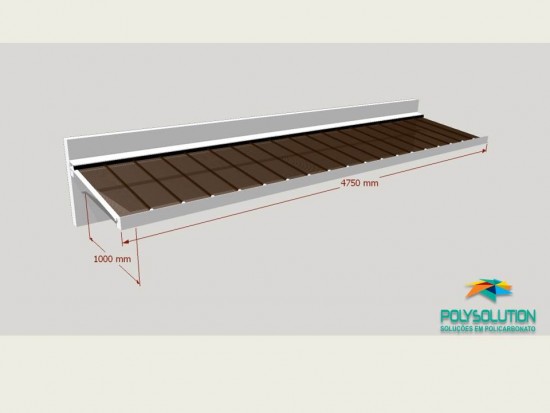 Toldo de Policarbonato Click pré pronto com perfil viga-calha PC4412 da Polysolution