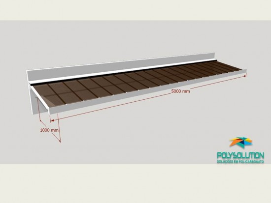 Toldo de Policarbonato Click pré pronto com perfil viga-calha PC4412 da Polysolution