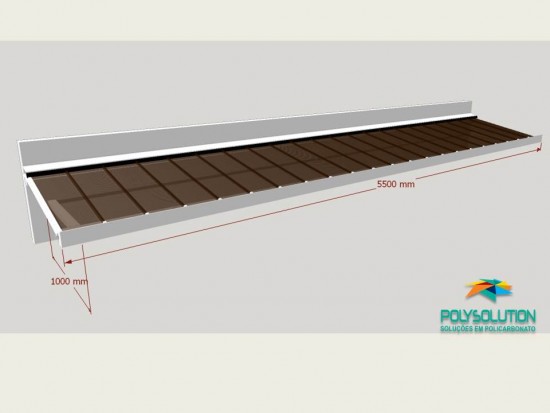 Toldo de Policarbonato Click pré pronto com perfil viga-calha PC4412 da Polysolution