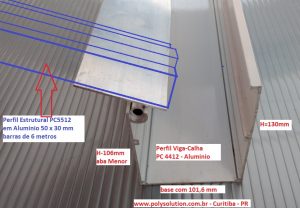 Perfil viga calha REF PC4412 em aluminio Estrutural Polysolution