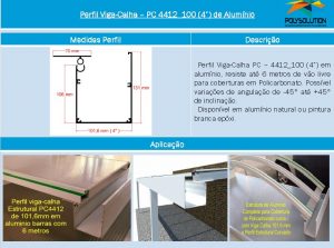 Linha de perfis de aluminio para Insalação de Policarbonato PC 4411- 4 polegadas Polysolution