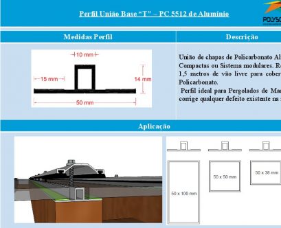 Linha de perfis para Instalação Policarbonato -Perfil BAse T 5512 -Polysolution