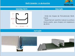 Linha de perfis para Instalação Policarbonato - conector quadrado M Painel -Polysolution