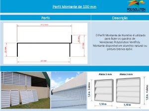 Linha de perfis para Instalação Veneziana -Perfil montante 100 mm -Polysolution