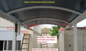 Fixação do perfil viga-calha PC4412 policarbonato fumê alveolar 10 mm - Polysolution