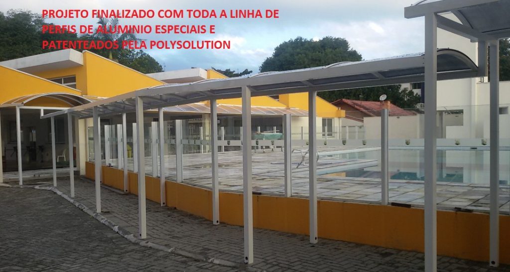 Sistema modular de instalação de cobertura de Policarbonato com Perfil de aluminio estrutural Viga-Calha PC4412 e Perfil PC 5512