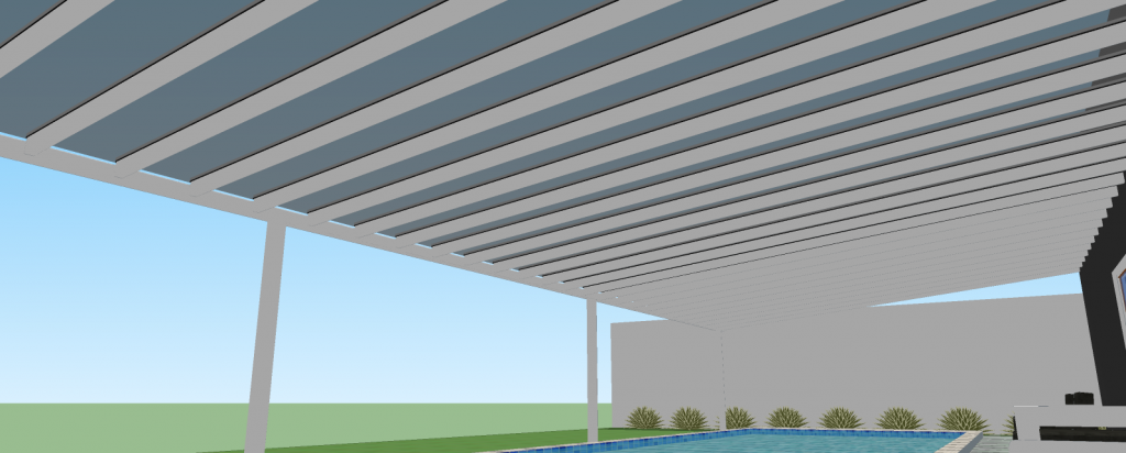 Instalação de uma cobertura de Vidro ou policarbonato Compacto com Perfil Estrutural Viga-CAlha PC4412 e Perfil Estrutural Fachada Cortina PC5512 - POlysolution