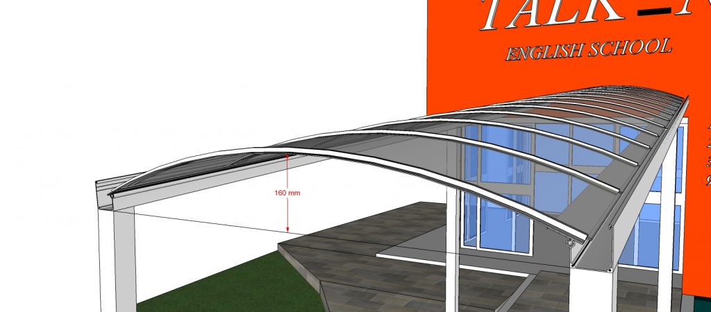 cobertura - toldo de Policarbonato compacto com 6 metros + VIGA-CALHA + Perfil T Polysolution 