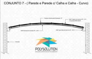 Modelo numero 7 de montagem do sistema modular com Perfil Viga-Calha PC4412 em corredor lateral em Policarbonato Polysolution