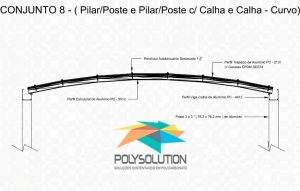 Modelo numero 8 de montagem do sistema modular com Perfil Viga-Calha PC4412 em corredor lateral em Policarbonato Polysolution