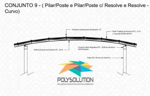 Modelo numero 9 de montagem do sistema modular com Perfil Viga-Calha PC4412 em corredor lateral em Policarbonato Polysolution