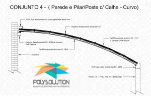 Modelo numero 4 de montagem do sistema modular com Perfil Viga-Calha PC4412 em corredor lateral em Policarbonato Polysolution