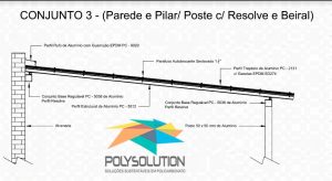 Modelo numero 3 de montagem do sistema modular com Perfil Viga-Calha PC4412 em corredor lateral em Policarbonato Polysolution