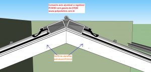 Cumeeira ou cumieira de aluminio para cobertura de Policarbonato ajustavel e regulável PC9090 com gaxeta de EPDM - barras de 6 metros - Polysolution