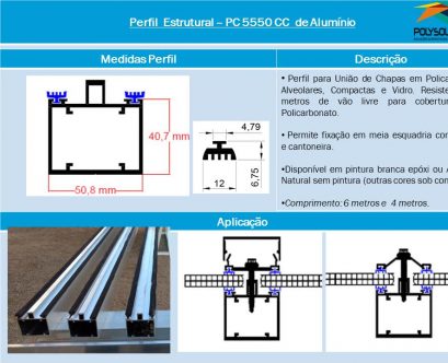 Linha de perfis de aluminio para Insalação de Policarbonato-Perfil PC 5550 CC -Polysolution