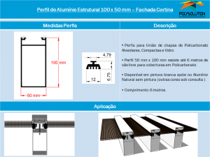 Perfil de Alumínio Estrutural 100 x 50 mm– Fachada Cortina - linha de Perfis Polysolution