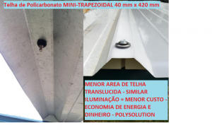 Mini-Telha de Policarbonato Trapezoidal TRA 40 mm x largura 420 mmx 5800mm -branco leitoso