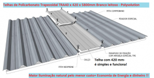 Mini-Telha de Policarbonato Trapezoidal TRA 40 mm x largura 420 mmx 5800mm -branco leitoso